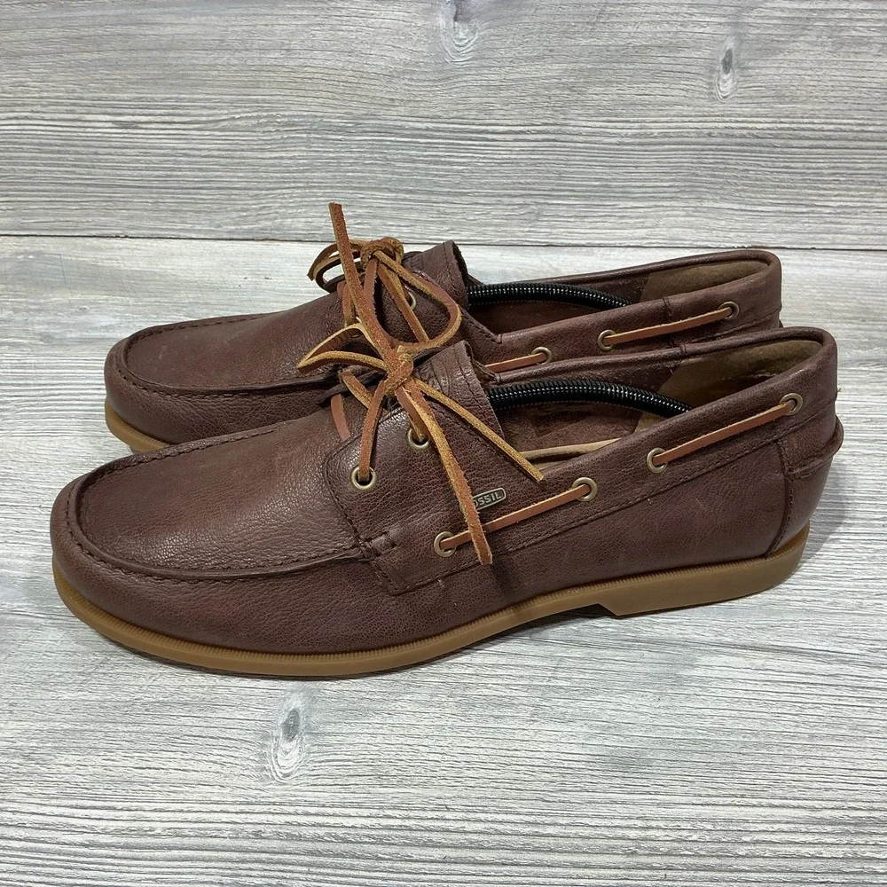 Fossil Men's Authentic Original Brown Leather Casual Boat Dock Shoes Size 13 M